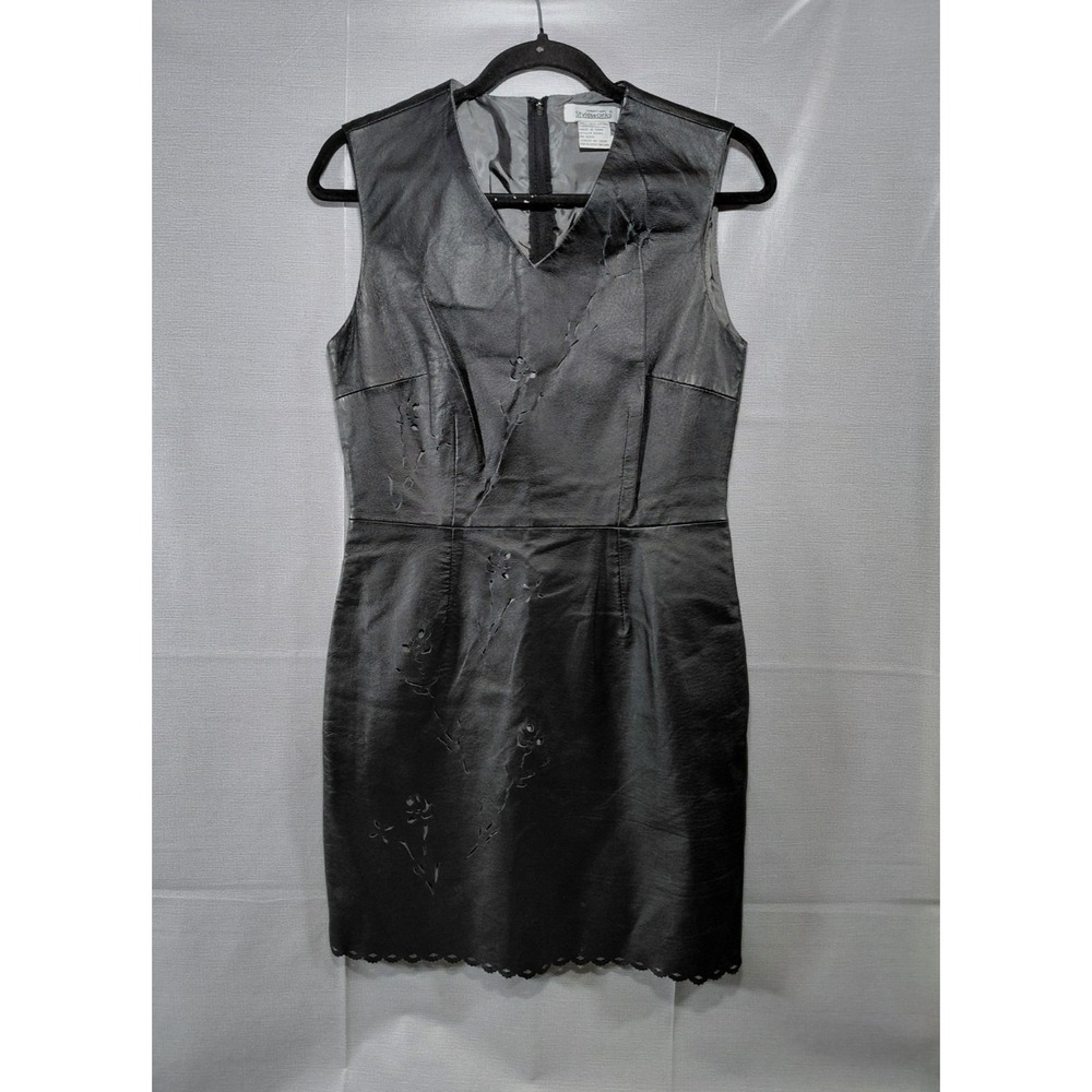 Vtg Newport‎ News Styleworks Leather Bodycon Mini Dress Sz 6 Laser Cut Floral